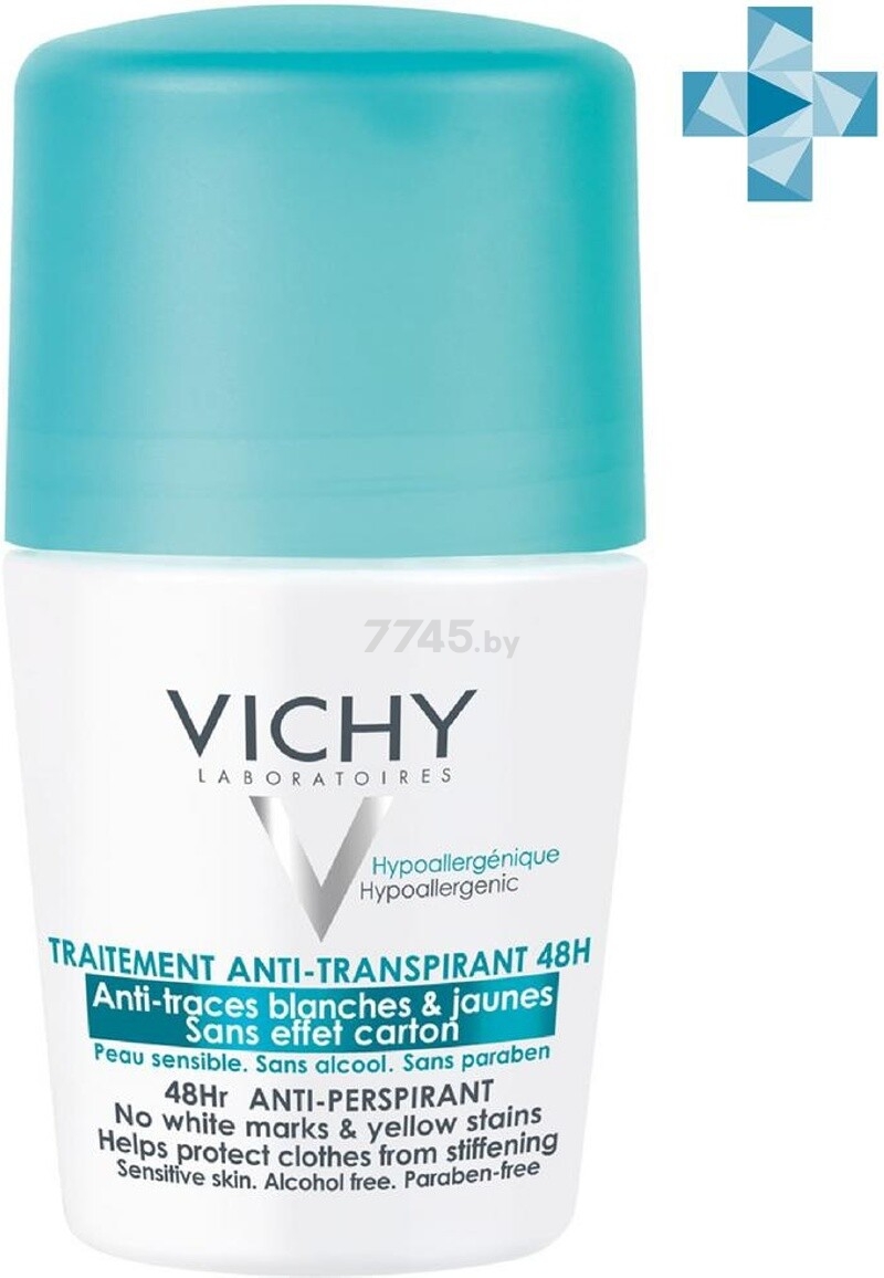 Дезодорант шариковый VICHY Deodorants Против белых и желтых пятен 48 ч 50 мл (3337871324599)